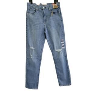 Levi's 724 High Rise Straight Jeans Women's Size 31 x 32 Blue Denim Distressing‎
